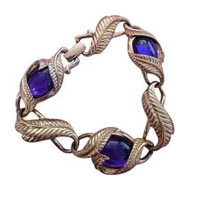 Rare TRIFARI Gripoix Amethyst Purple Cabochon Moghul 8" Statement Bracelet
